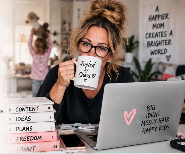Mom creator working on her business